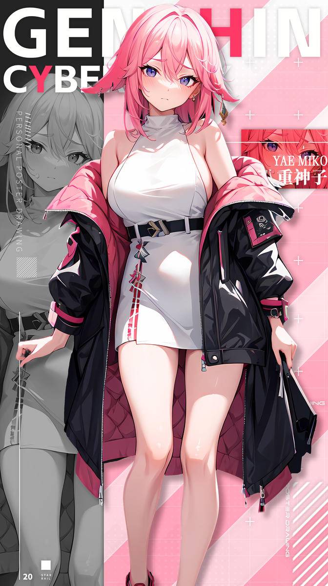 八重神子-赛博朋克风格-pixiv插画-作品交流服务
