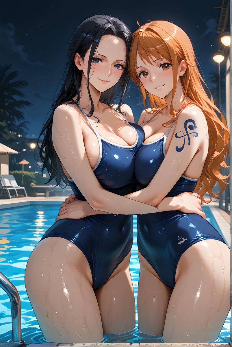 Nami x Robin_School swimwear-pixiv插画-作品交流服务